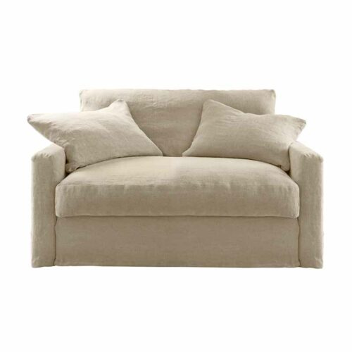Bäddfåtölj i beige linnetyg