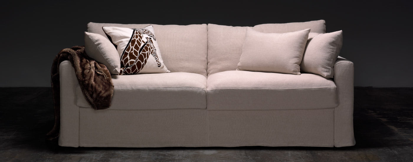 canapé-lit de luxe avec tissu en lin biologique et duvet
