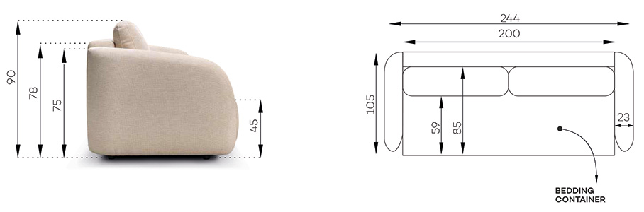 Luna bäddsoffa med boucle