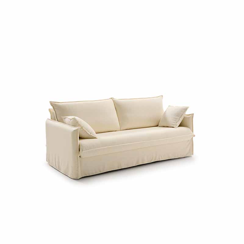 Linum bäddsoffa i vitt linne tyg.