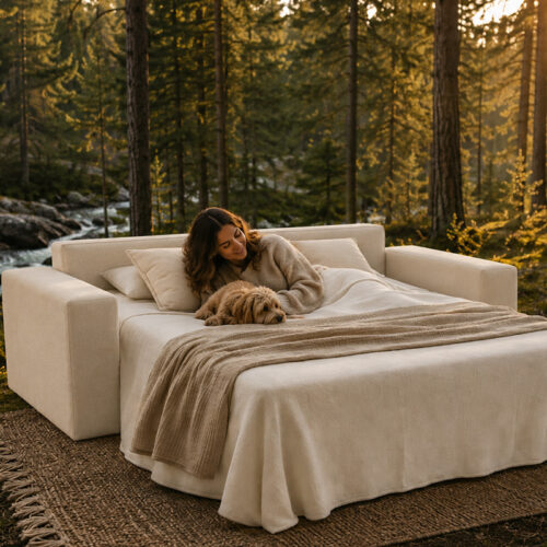 Nature 18 wide bäddsoffa i lino tyg.