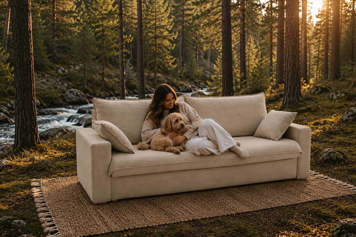 Nature 18 wide bäddsoffa i lino tyg.