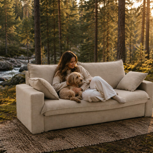 Nature 18 wide bäddsoffa i lino tyg.