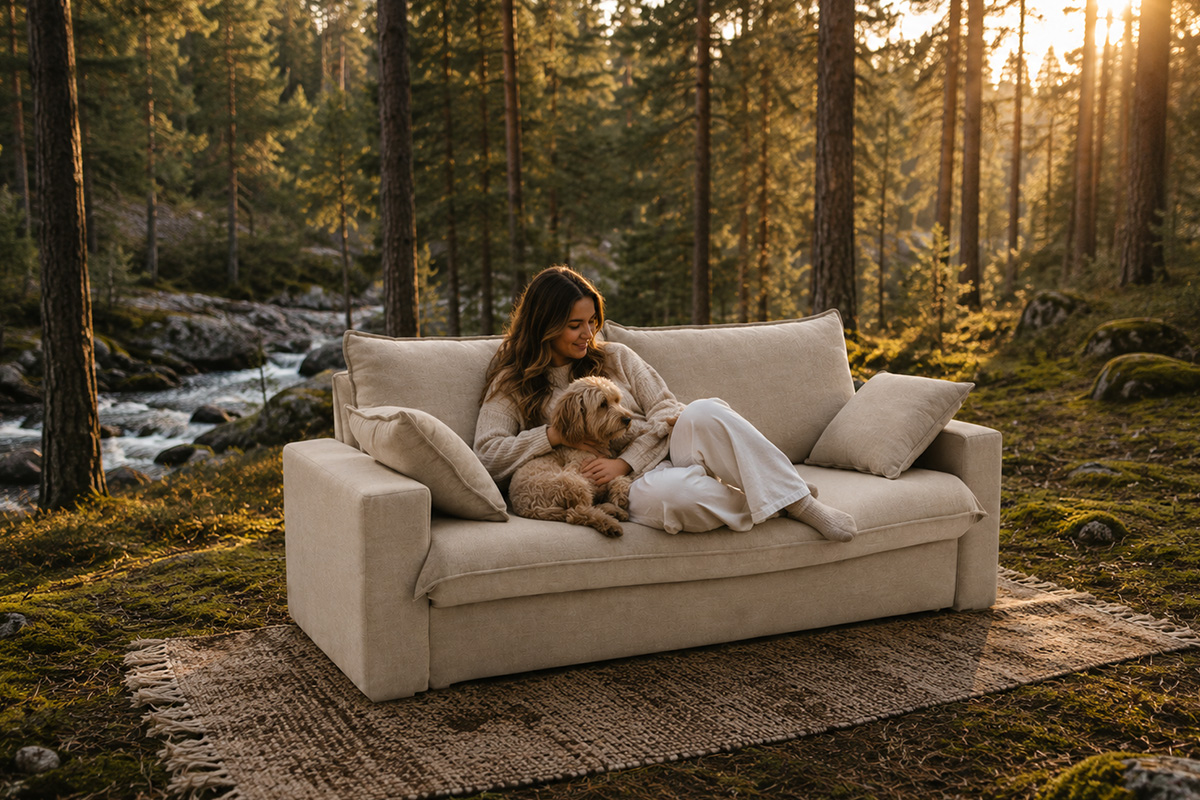 Nature 18 wide bäddsoffa i lino tyg.